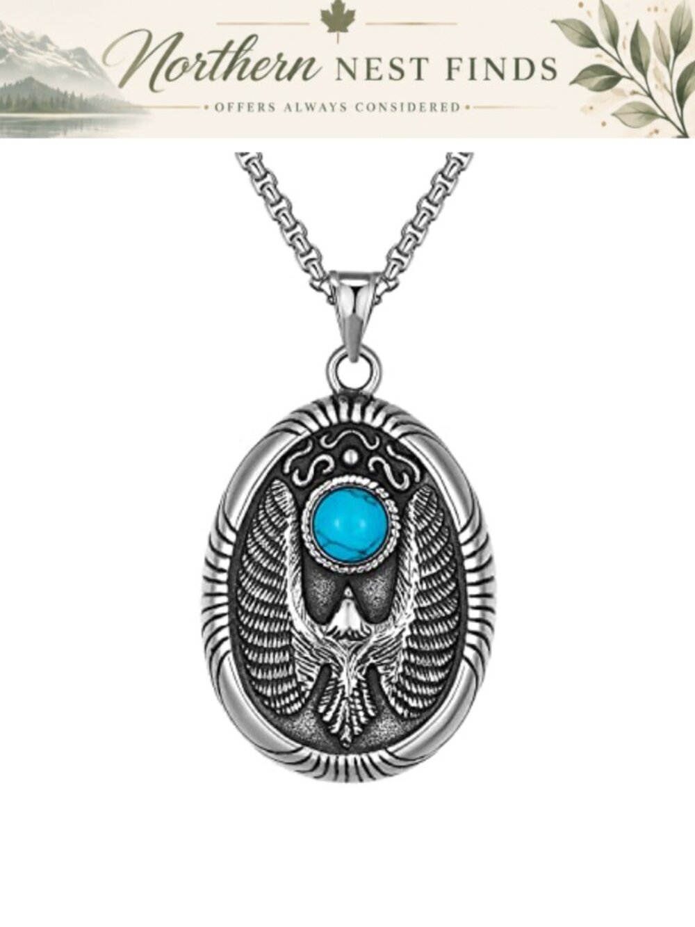 Stainless Steel Eagle Totem Pendant Necklace Vintage Hawk Tag Biker Jewelry